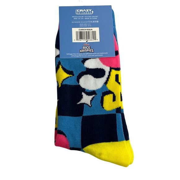 Retro Cereal Crew Socks — Funny Foodie Gift, Bright Blue & Yellow Men’s 6-13 - Picture 2 of 2